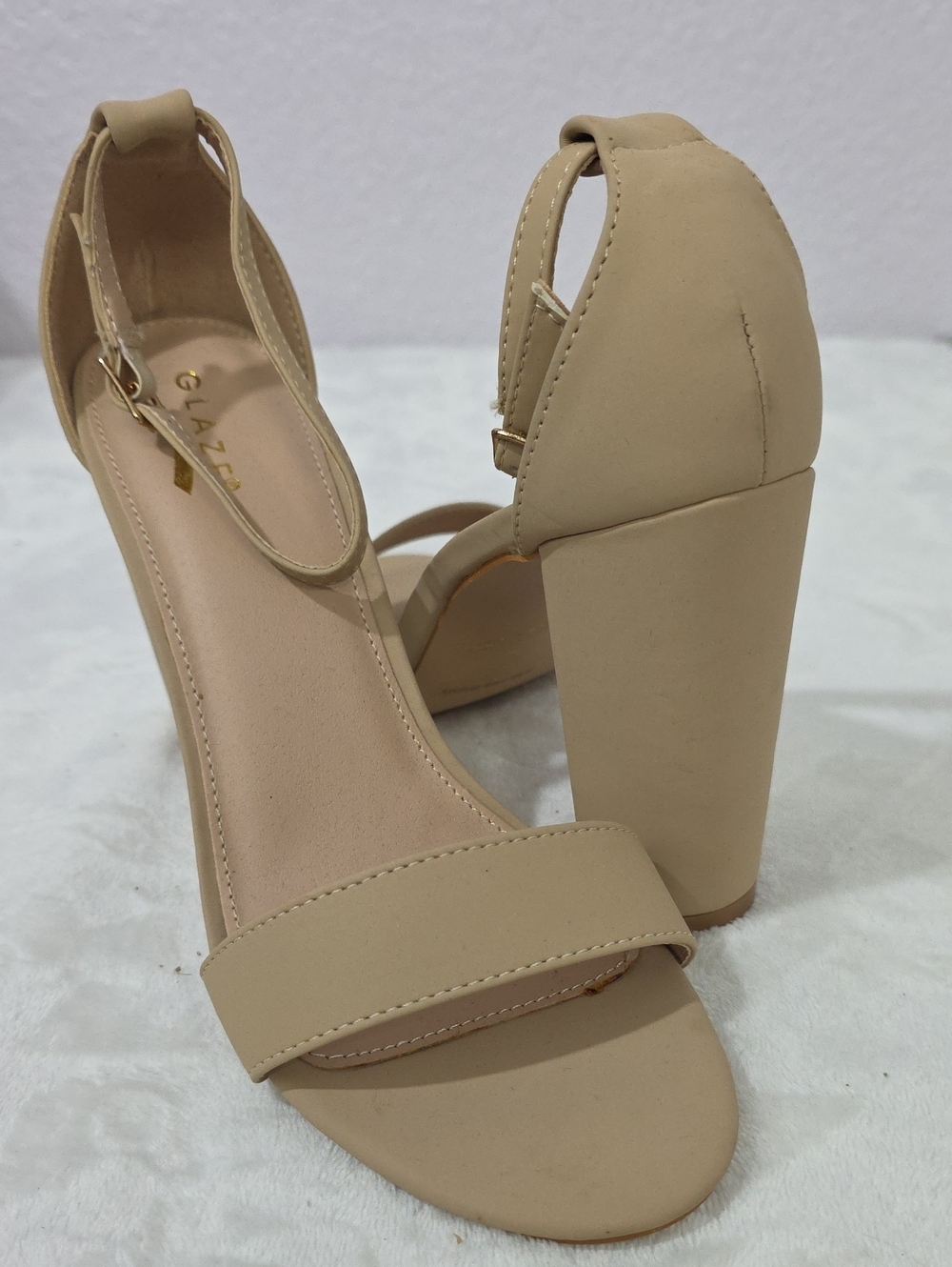 Glaze Ankle Strap Block Heel Sandals Nude Beige Minimalist Size 10